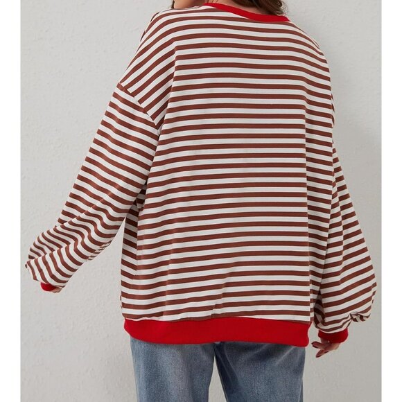 Maroon Red Striped Sweatshirt - Picture 6 of 7
